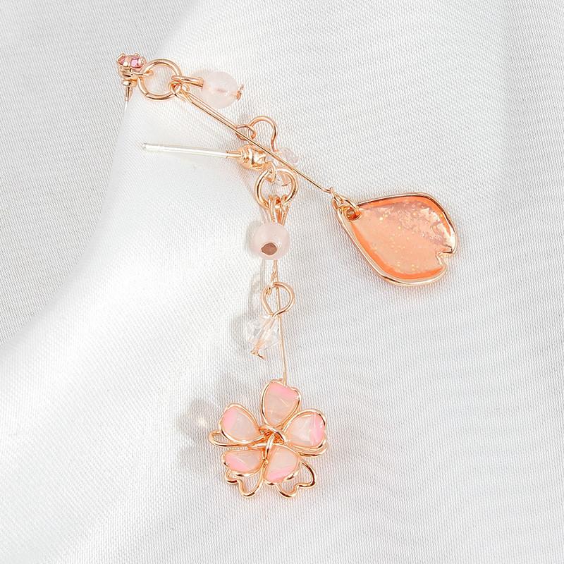 Cherry Blossom Elegant Sakura Asymmetric Earrings With Geometric Shape For Summer Fashion
