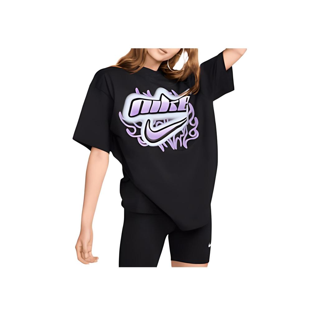 Nike Letter Oversized Round Neck Short Sleeve T-Shirt Women tops Black FZ1147-010