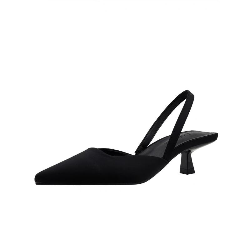 Summer 2025 New Women Black Baotou Sandals Woman Heels Pumps Silk Sexy Pointed Sandalias Female Low Heels Shoes