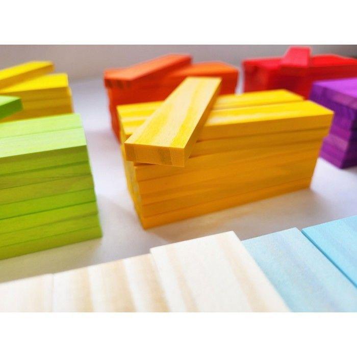 Jeu de Construction Bois Enfant 200 Pièces - DORJEE - Planchettes Multicolores à Empiler - Jeu Éducatif dès 3 Ans