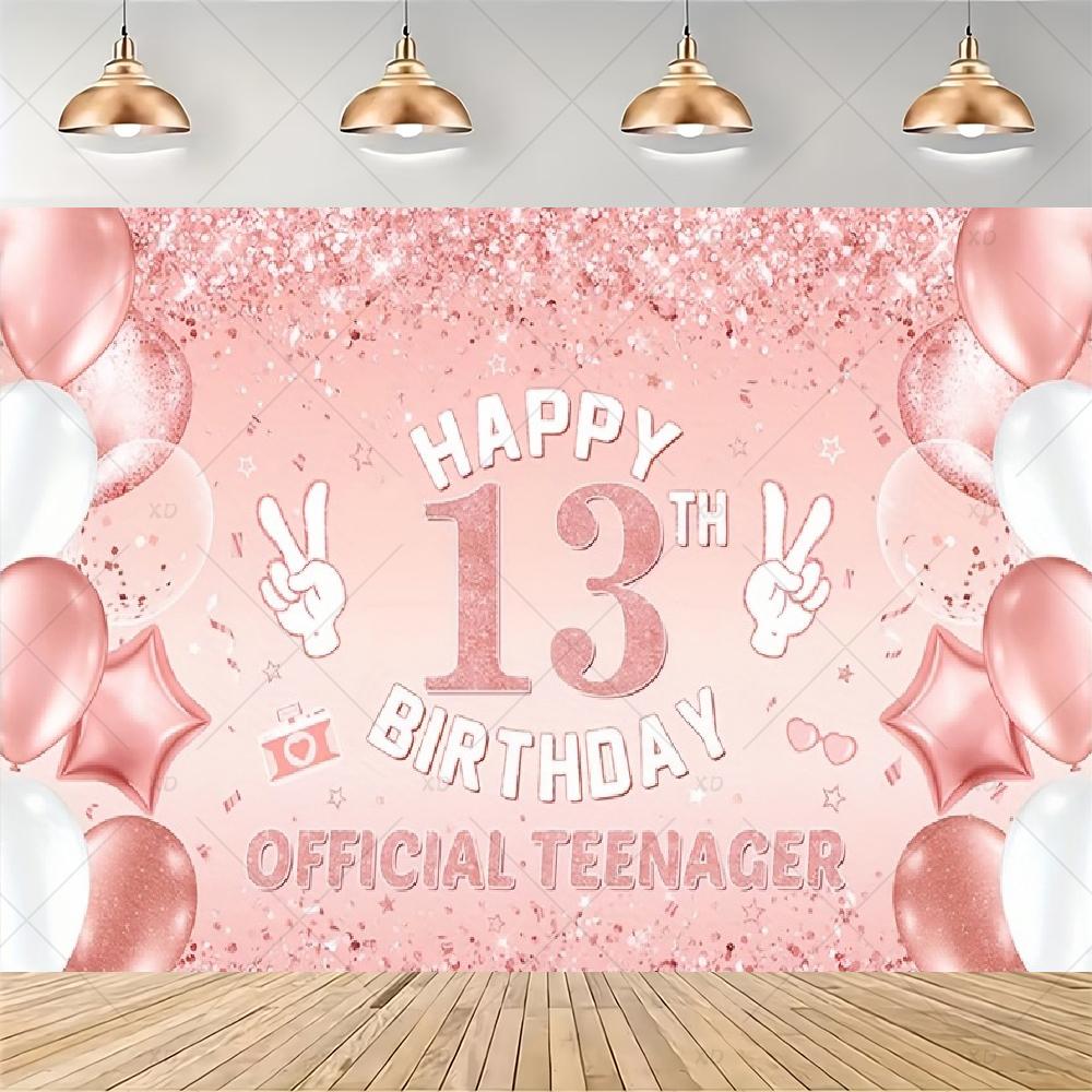 Party decorations for a 13th birthday, official backdrop for a teenager, black and purple balloon background, photo banner for...4530