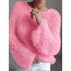 European and American women's clothing macaron round neck fluffy design sense solid color long-sleeved fluffy top