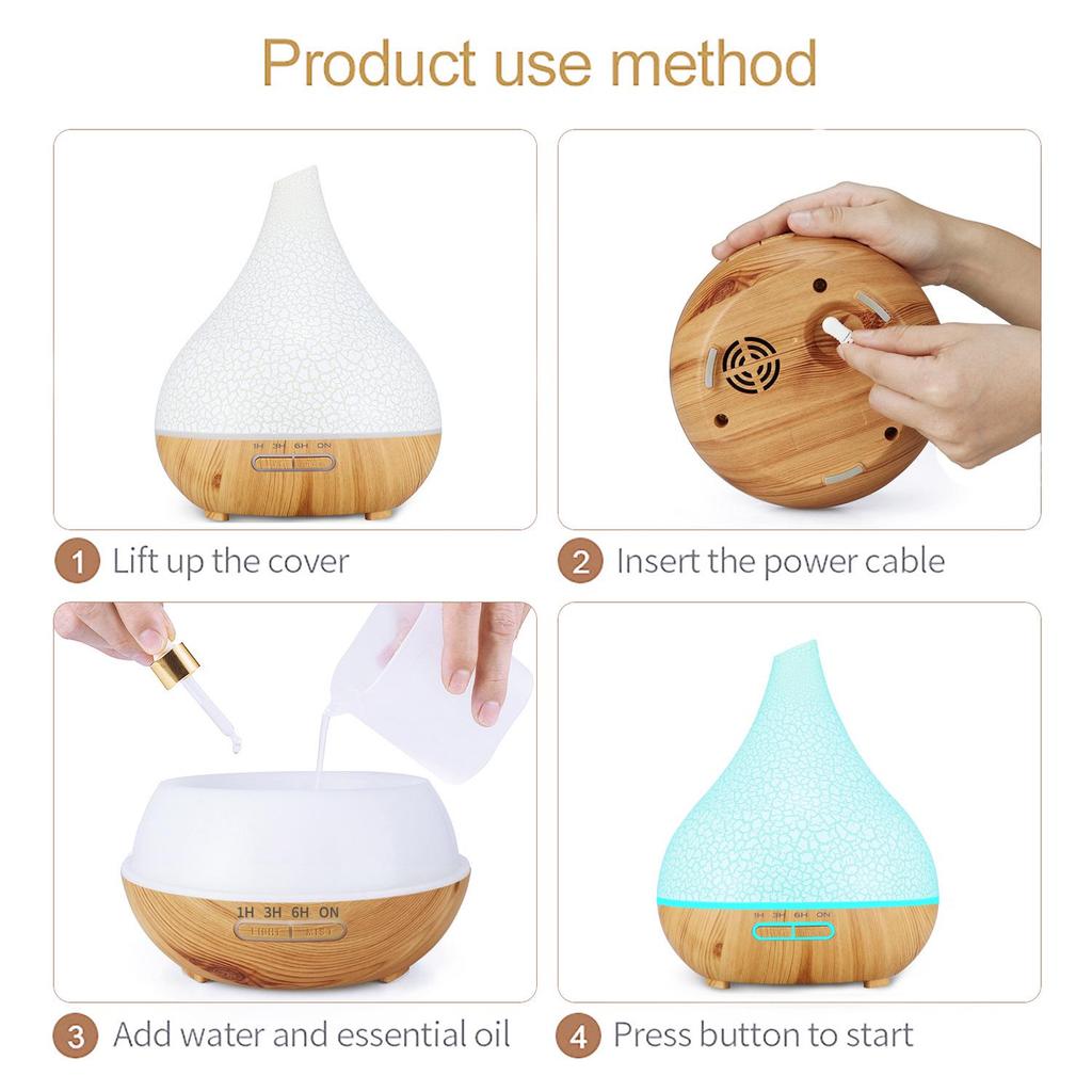 Wood Grain Aroma Diffuser & Humidifier - 400ML, Seven-Color LED