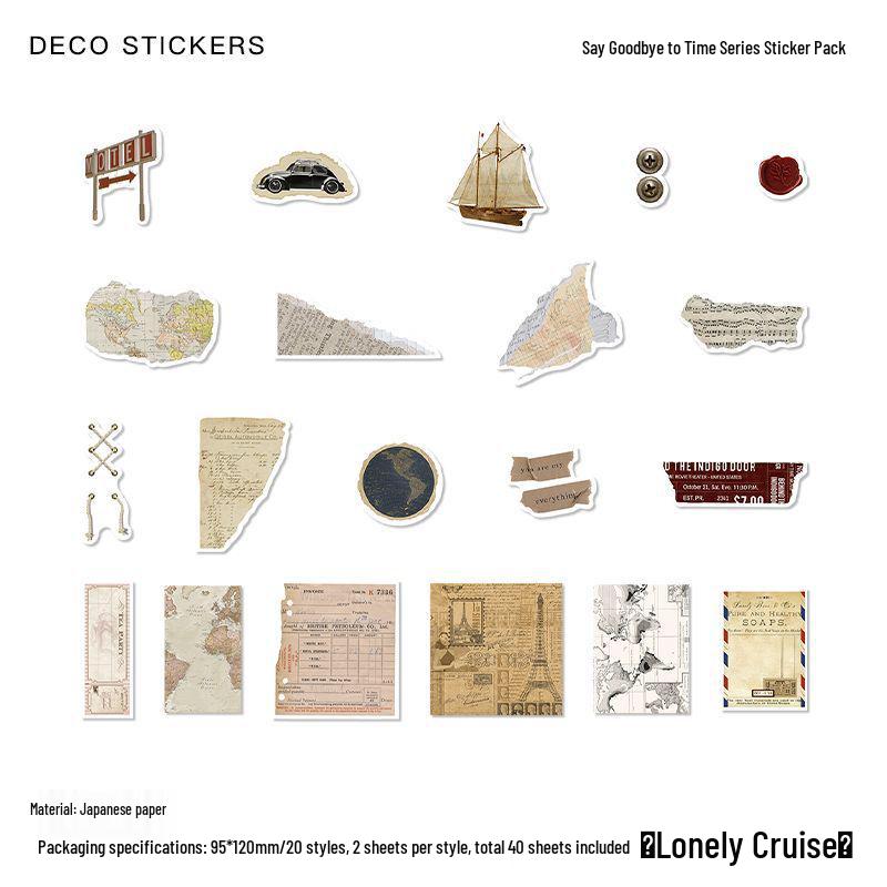 

Infeel.Me Retro Washi Sticker Pack: Say Goodbye to Time Series - 4 Styles, 40 Irregular Shape Sheets Included.