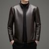 Men's Velvet Leather Jacket Spring and Autumn Casual Stand-up Collar Sheepskin Middle-aged Jacket Leather Coat