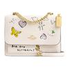 Klare 21 Sketch Printed Graphic Chain Shoulder Strap Cow Leather Crossbody Shoulder Bag Small Women's Chalk White