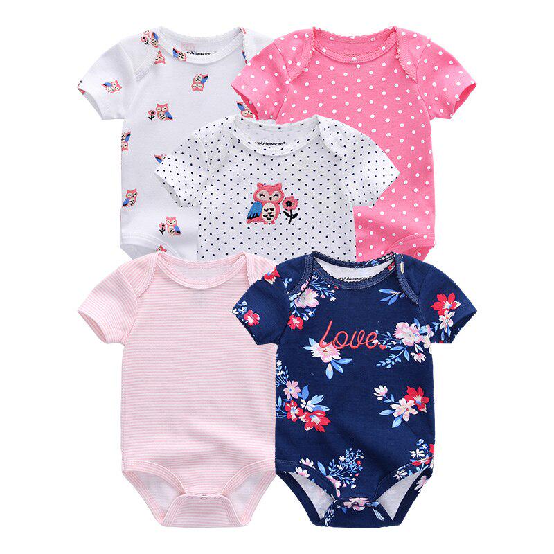 

5 шт./лот, боди для новорожденных, детская одежда с короткими рукавами, детские комбинезоны с круглым вырезом 12M