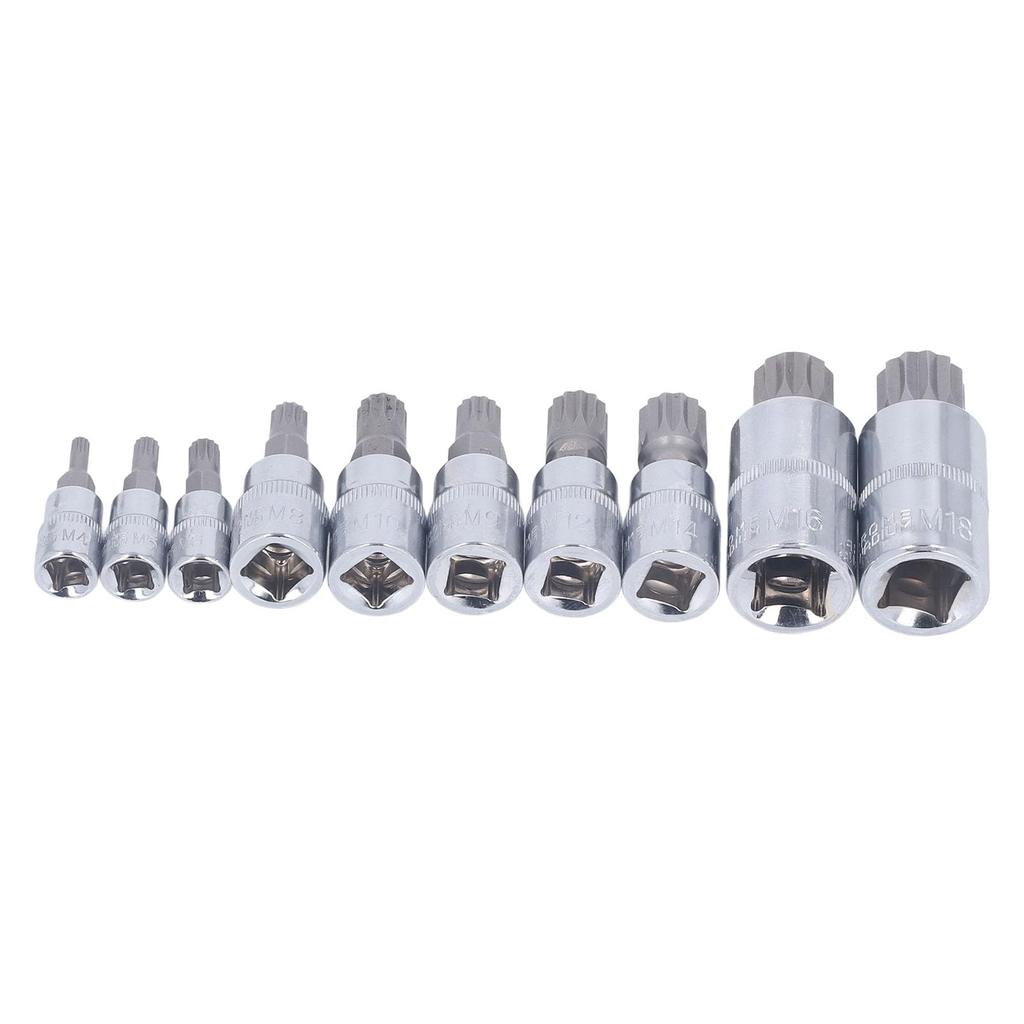 Saker Triple Square Spline Bit Socket Set of 10 with M4 To M18 Drive