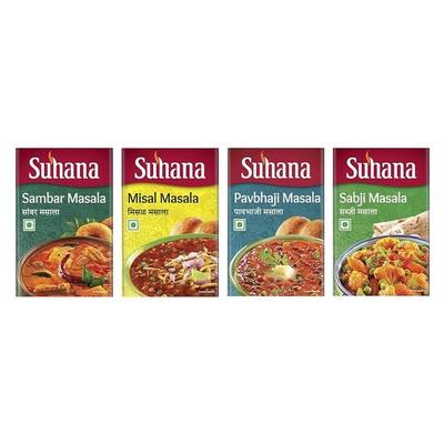 Suhana Masala 4'lü Kombo - Sambar Masala 50g, Pavbhaji Masala 50g, Sabji Masala 50g, Misal Masala 50g