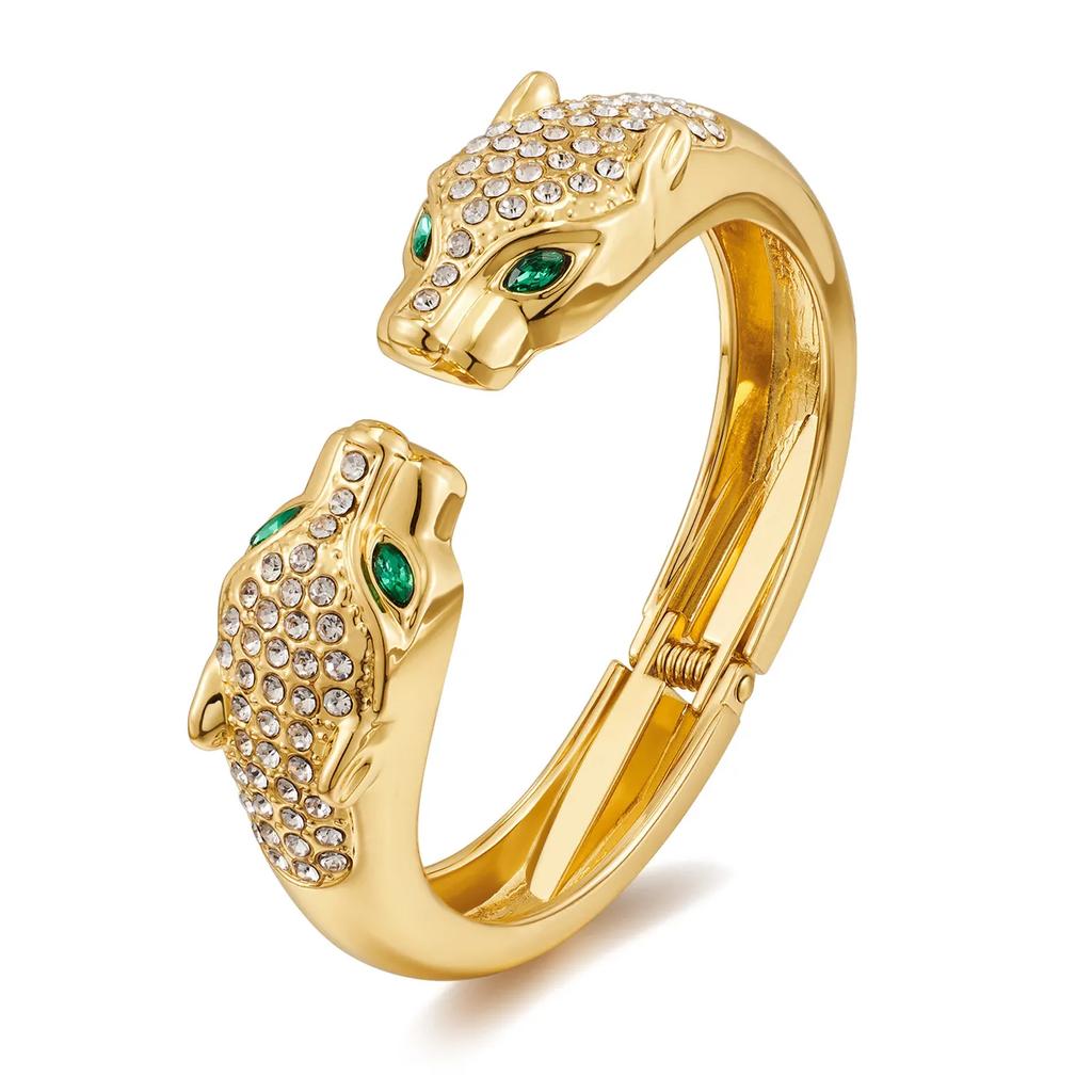 Hochwertiges leicht luxuriöses Damenarmband Doppelköpfiges Leoparden-Offenarmband