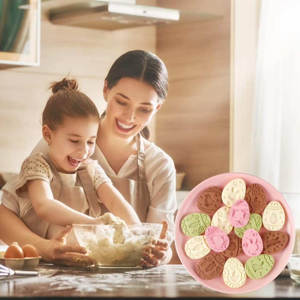 Easter Cookie Cutters Set, 9 Pieces 3D Plastic Easter Eggs Stamp Molds Linzer Cookie Cutters for Easter Party Supplies Decorations