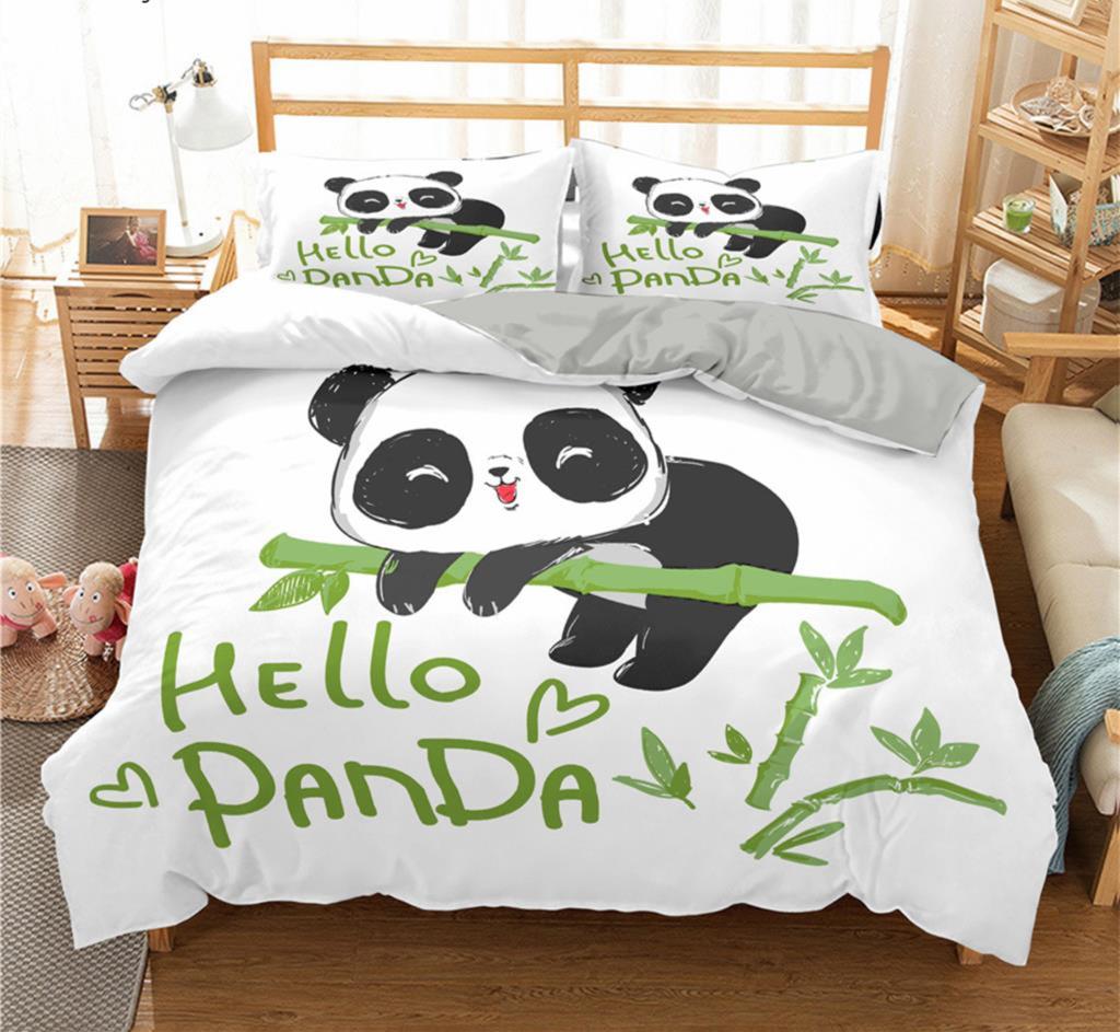 Cartoon Lovely Panda Bedding Set White Bed Linen 3D Print Gift For Kids Girls 3pcs Twin Single Queen King Size Duvet Cover Set