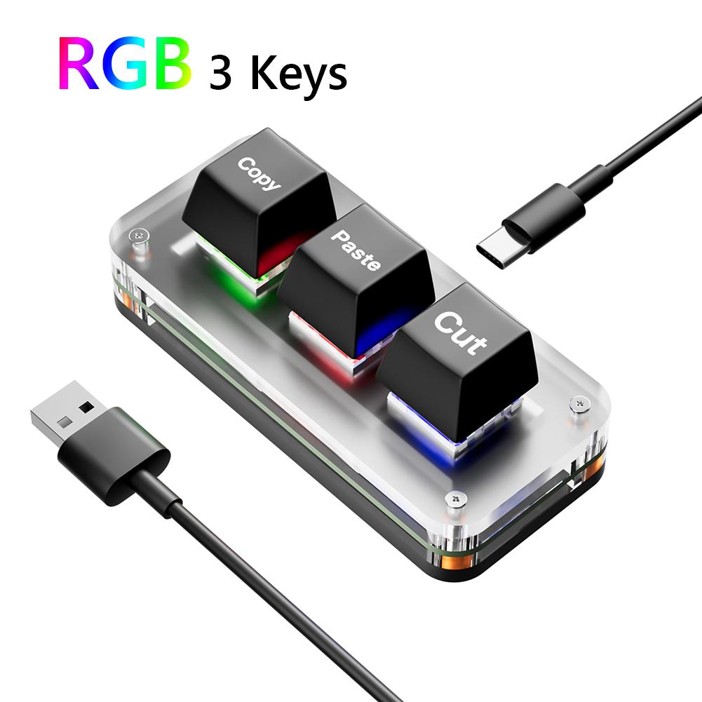 

RGB Ctrl X C V Клавіатура для швидких команд однією рукою 3-клавішна ігрова механічна клавіатура USB Type-C для бухгалтерського обліку, роботи або ритм-ігор france