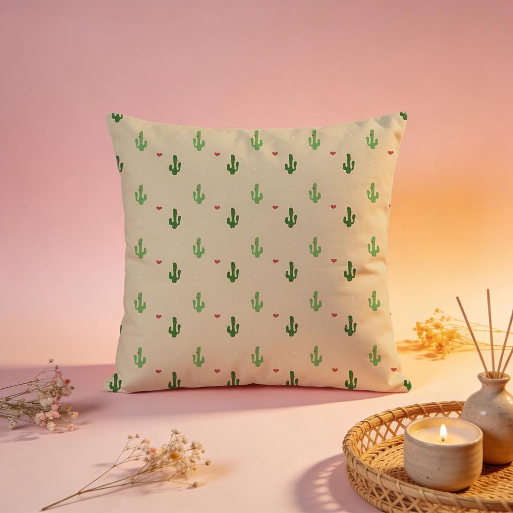 Cute Desert Cactus Print Cushion Cover Comfortable Durable Pillow Cover MultiScene for Home Office Car Sofa