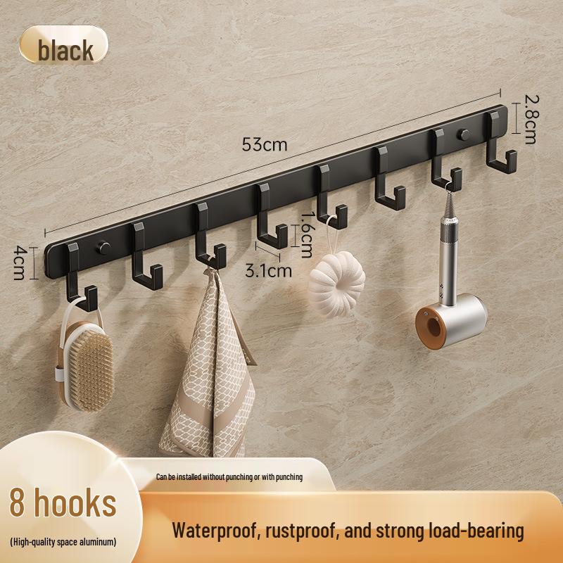 Space-Saving Aluminum Bathroom Towel Rack with Hooks for Wall or Door Mounting