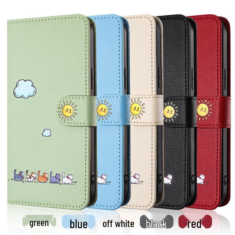 Samsung S24 Plus/iPhone 15 Cartoon Cat Love Heart Leather Flip Case with Card Holder