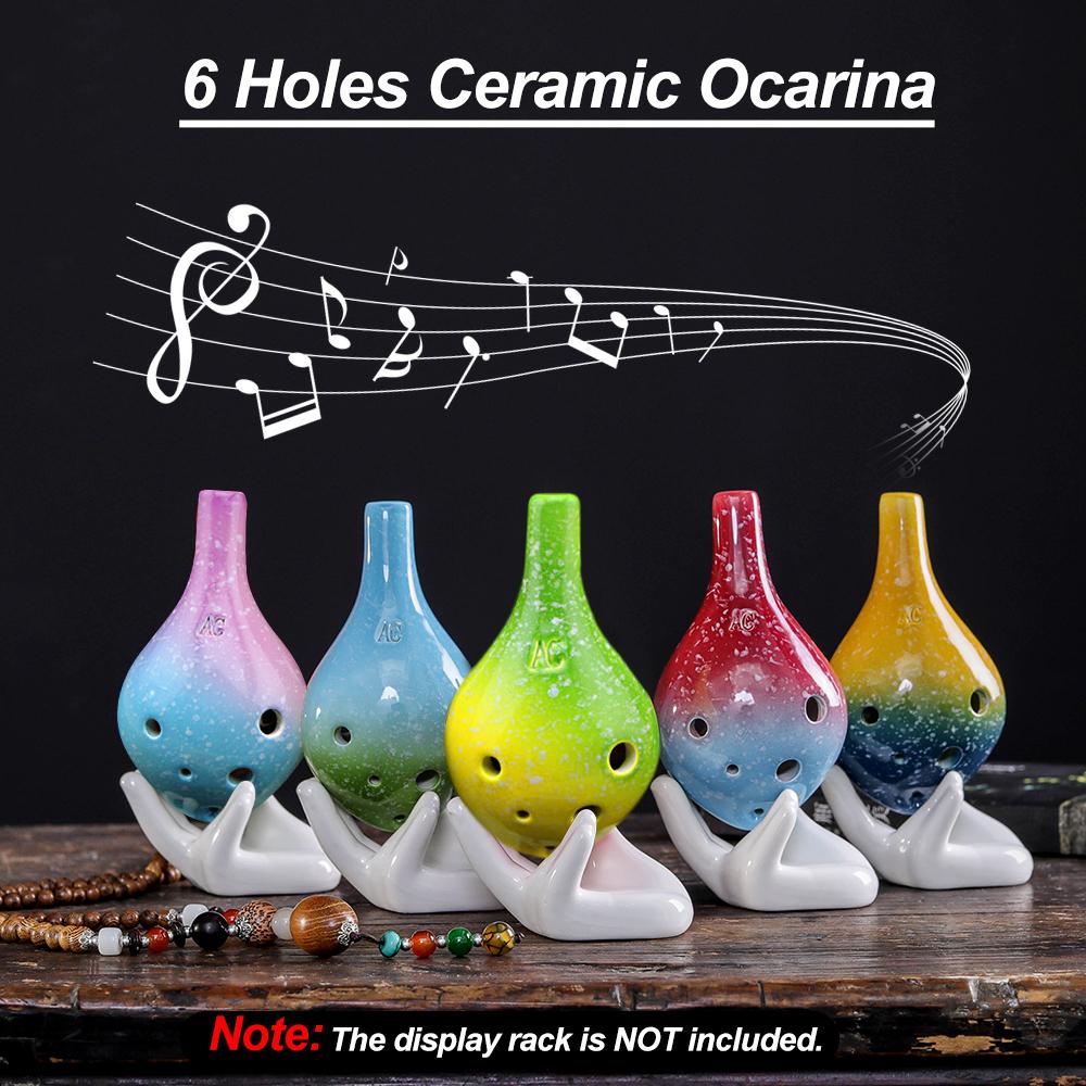 6 Löcher Keramik Ocarina Alto C Einfaches Musikinstrument im Sternenstil mit Lanyard Musikpartitur für