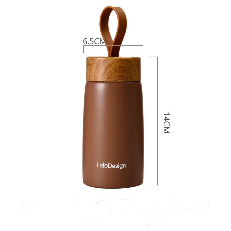 Double Wall Insulated Thermos 304 Stainless Steel Vaccum Flask Outdoor Portable 280ml Wood Water Cup Mini Vacuum Water Bottle