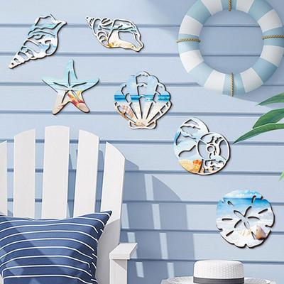 Marine Wall Decoration Wooden Board Hanging Coastal Conch Shell Unique Mediterranean Wall Art Nautical Beach Theme Decor for Home Bedroom Living Room