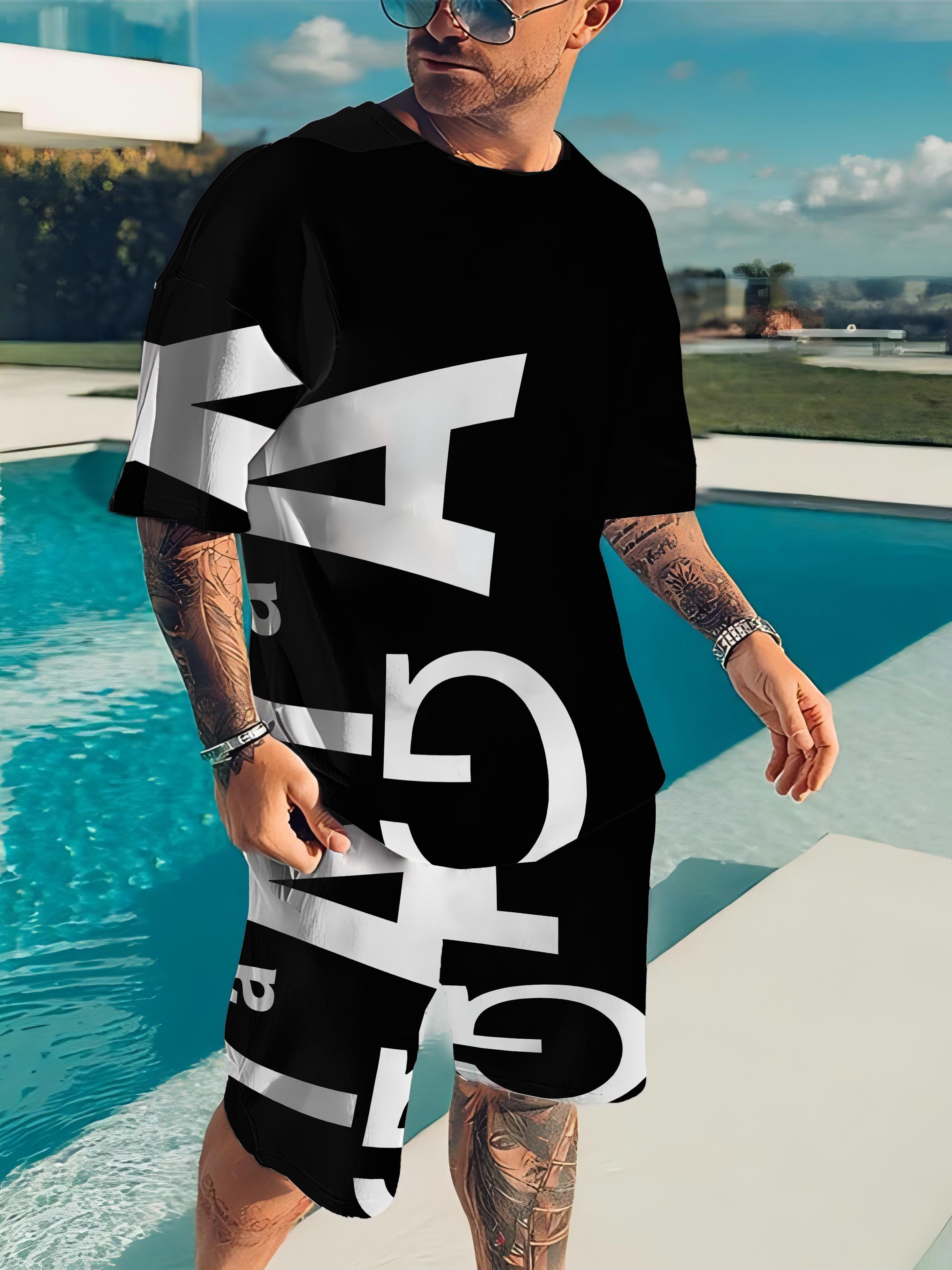 3D Print Casual 2-Piece Summer Outfit for Men S