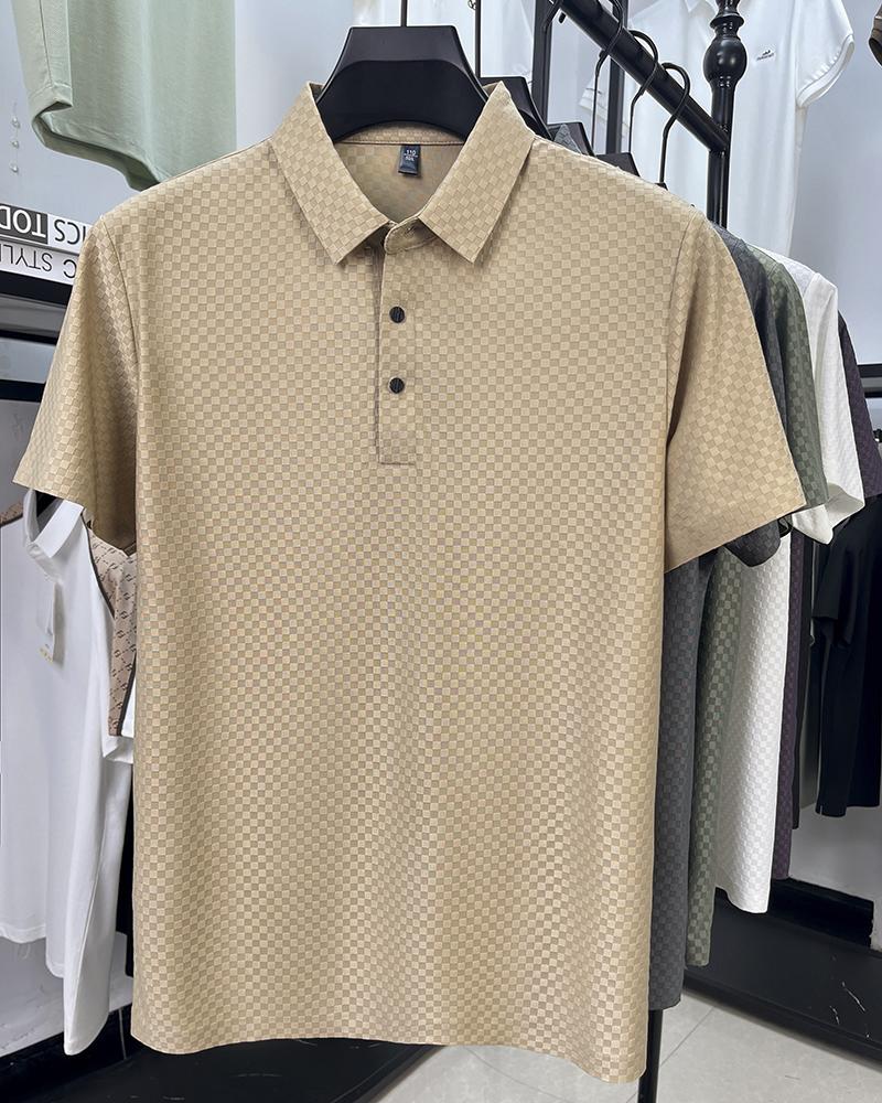 High-quality Men's Polo Shirt Lapel Plaid Solid Short-sleeve Non-iron Seamless T-shirt Summer Business Fashion Trend Menswear