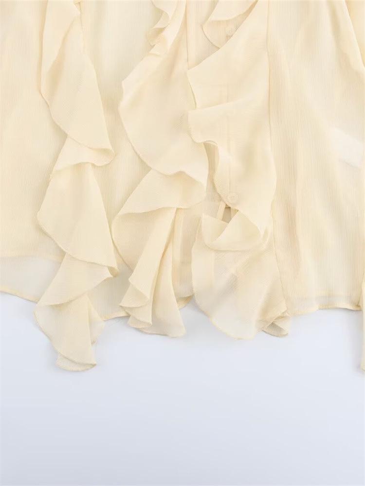 Camicia da donna a strati con cravatta a fiocco e maniche a lanterna francesi primavera 2025