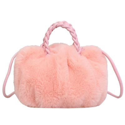 Huimei Fur Shoulder Bag, Handbag, Drawstring Bag, Soft Mini Bag, Compact Tote Bag, Round Shape, Cute, Fluffy, Small Item Storage, Perfect for