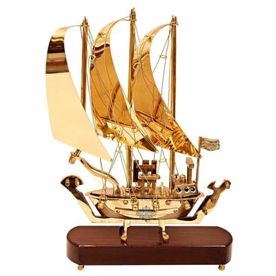 Brass Ship with Wooden Base, Showpiece Item, Perfect for Home Decoration and Gifting, 12'' Inch