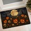 1pc Gothic Vintage Oil Painting Suitable for Entryway - Non-Slip Bat Skull Jack-o'-Lantern Mat, Machine Washable Flannel Suitable for Bedroom, Bathroo
