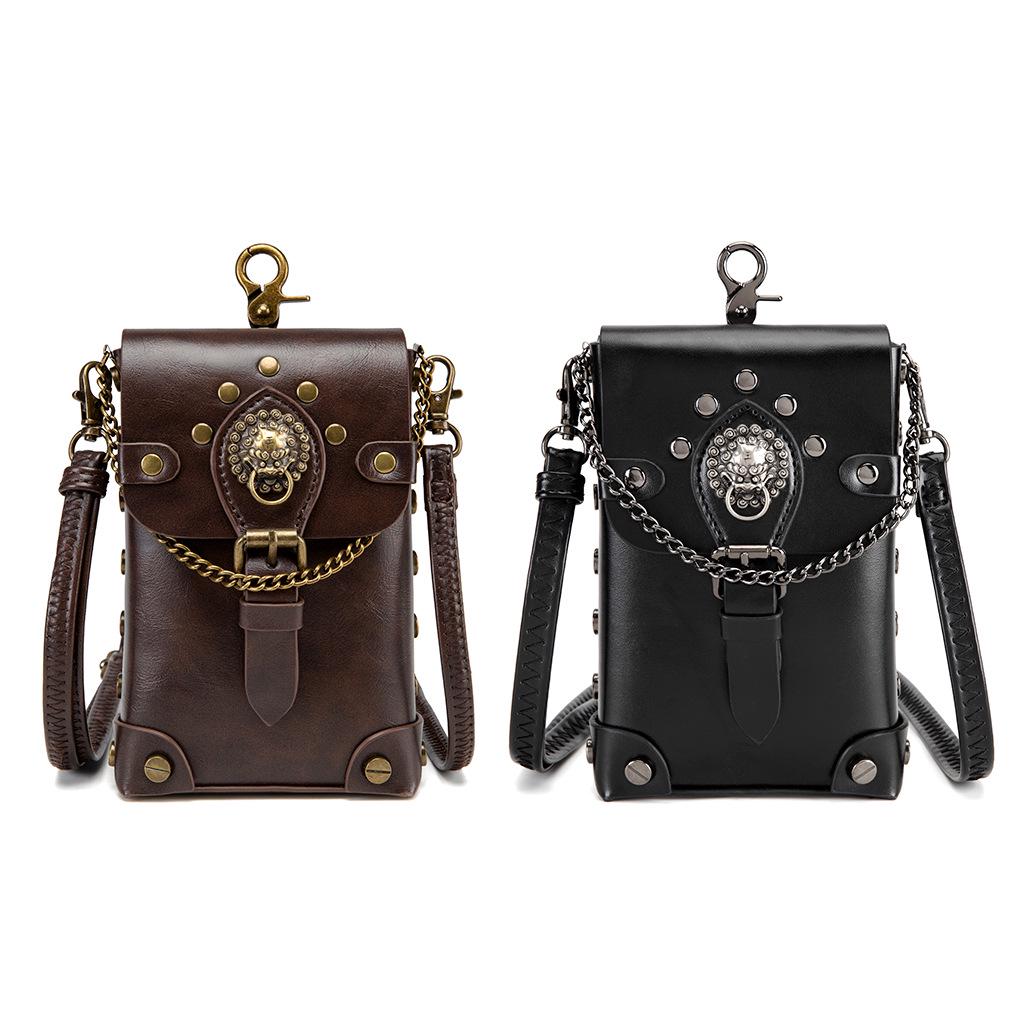 European & American Punk Rivet PU Leather Crossbody Bag with Chain