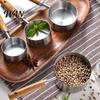 Durable Baking Tools 4Pcs Gold-Plated Stainless Steel Measuring Spoons & Cups Set, Precision with Kitchen Spoon Set Wood Handle, Nested Food Grade Kit
