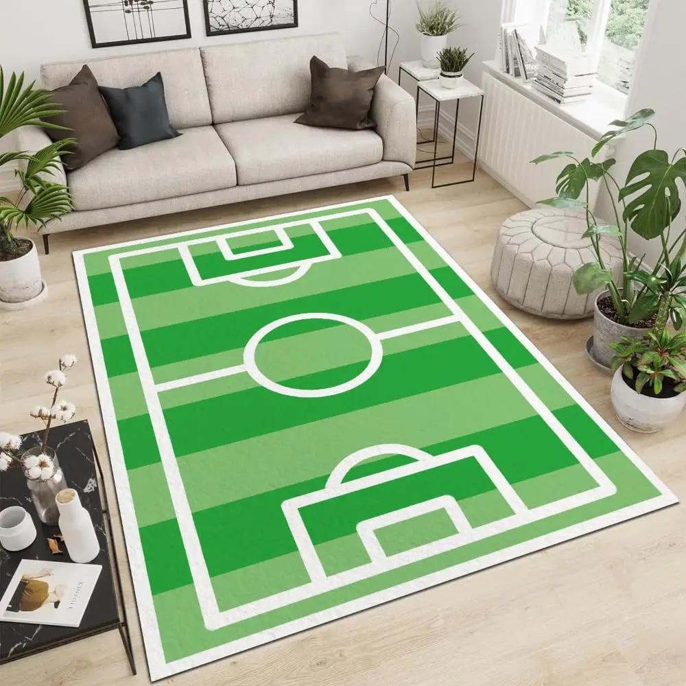 Children's Football Field Area Rug, Creative Football Field Pattern Carpet,Non-Slip Living Room Floor Mat Suitable for Game Room