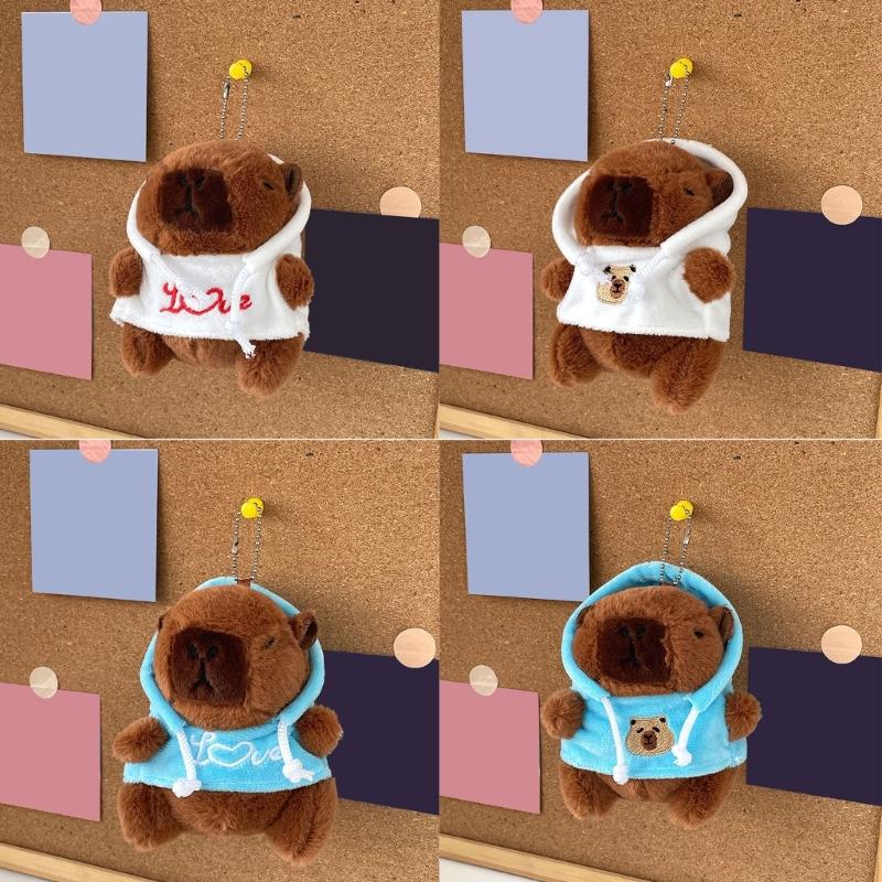 Sweet Plush Hoodies Capybara Keychain Pendant Lovely Hangings Decorations Keyring Charm for Purse Bag Backpack Handbag