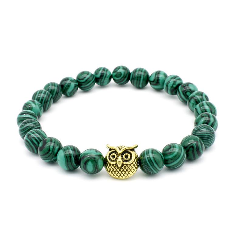 8MM Malachite & Owl Beaded Bracelet - Exclusive European-American Jewelry