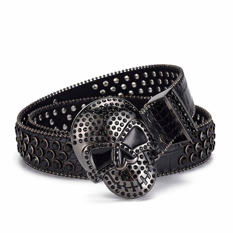 Jeans da Donna Fibbia Testa di Teschio Cintura con Strass Cintura Y2K Design con Borchie Lucide Cintura in PU Cintura con Diamanti Artificiali Cintura Punk Rock da Uomo
