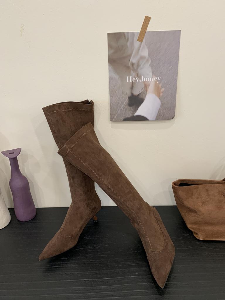 2025 New Autumn and Winter New Suede Boots Fashionable and Simple Thin Heels Medium Heel Temperament Versatile Thin Boots