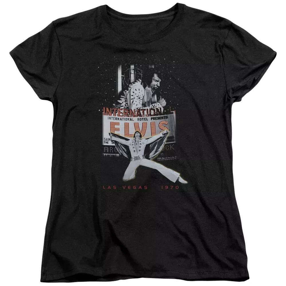 

Elvis Las Vegas 1970 Women s 100% Cotton T-shirt Mens Tees Top 3XL