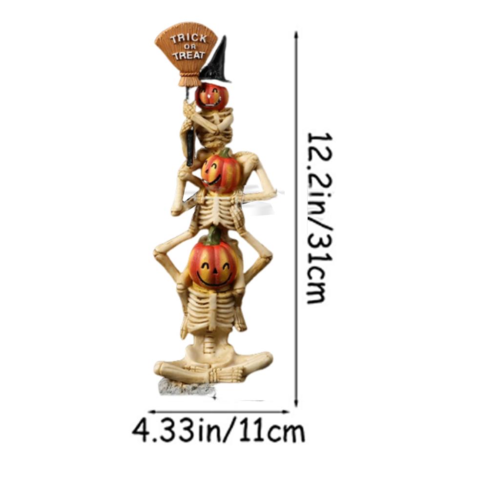 

1PC Halloween Stacked Skeleton Pumpkin Statue Resin for Desk Holiday Living Room Pumpkin Statue Skeleton Trick or Treat Decor