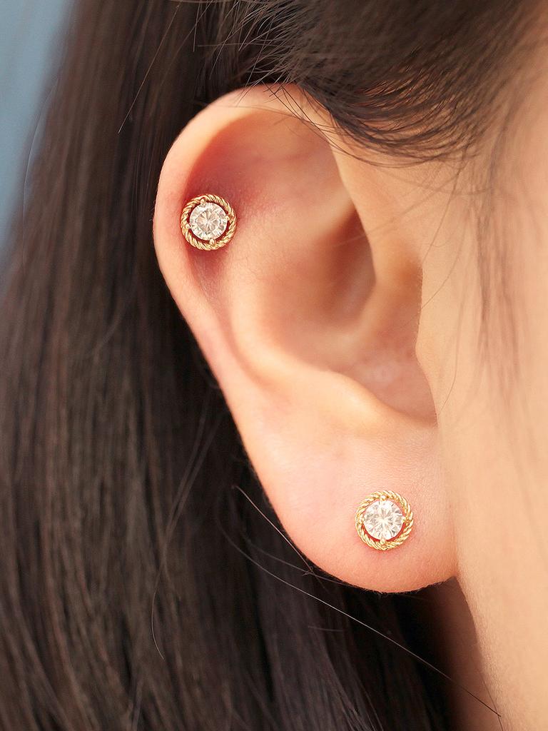 Minimalpiercing 14K Twisted Round Cubic Piercing Earrings