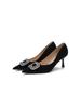 Schuhe Damen Pure Desire Wind 2025 Neu Strass Quadratische Schnalle High Heels Damen Spitzkopf Flacher Ausschnitt Pendeln Dünner Absatz Französische Einzelne Schuhe