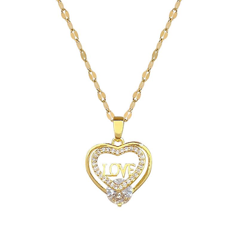 Heart-Shaped Collarbone Chain, Fashionable And Simple Copper Micro-Inlaid Necklace Pendant For Girlfriend Gift