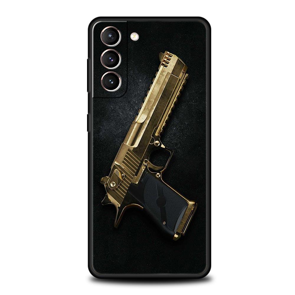 AK47 Handgun Gun BUllets Phone Case For Samsung Galaxy S23 Ultra S22 S21 S20 FE 5G S10 S10E S9 S8 Plus Note 20 Soft Black Cover