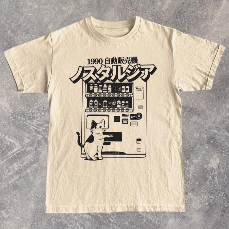 Japan Vending Machine Cat 90s Anime Shirt Harajuku Y2k Kawaii Japanese Streetwear Harajuku Y2k Grunge Men Women Streetwear Tops