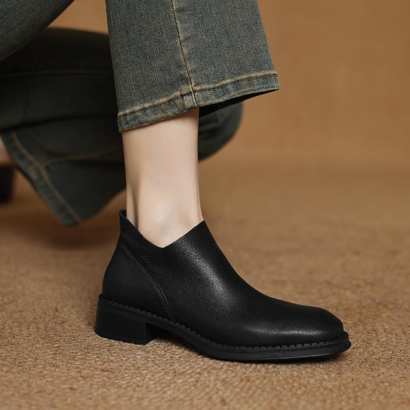 Fashion 2025 New Autumn/Winter Women Boots Round Toe Heel Women Shoes Ankle Boots Modern Boots Ladies Shoes Retro Genuine Leather