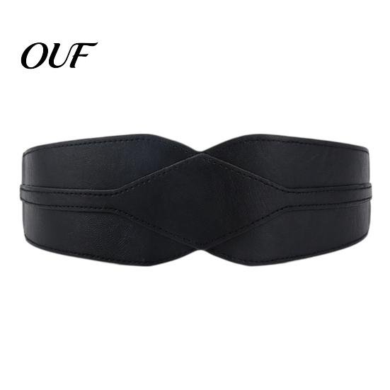 Wear-resistant Imitation Leather Girdle Women's Faux Waist Belt, Wide Elastic Waistband with Metal Crisp Texture Belt for Ladies Buckle, No-Hole