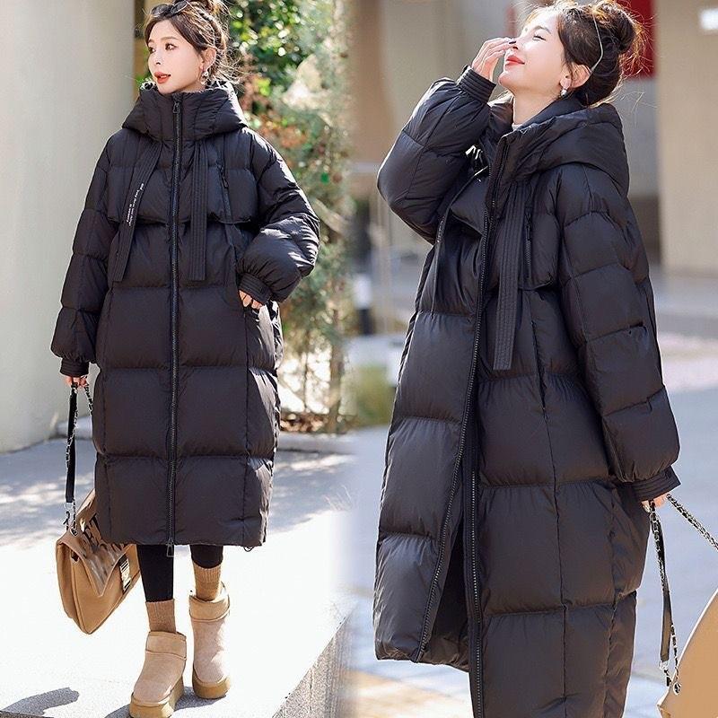 Women's Winter Korean-Style Thickened Cotton Coat: Loose-Fit, Long, Knee-Length, Hooded Jacket