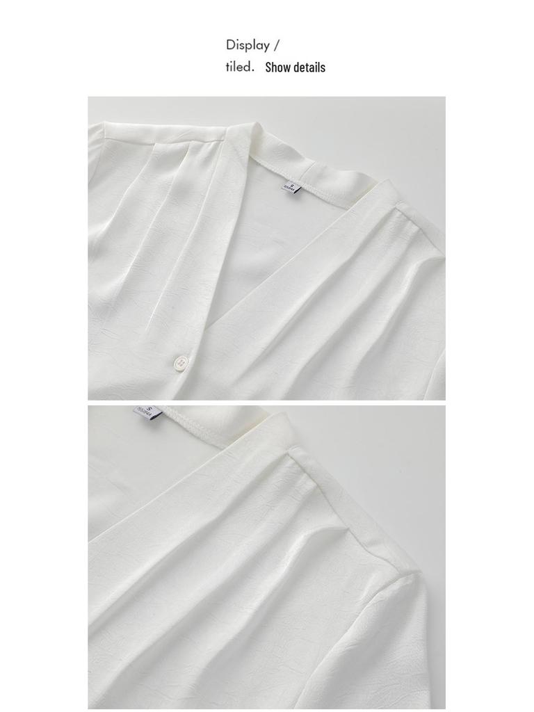 Women's Wrinkle-Resistant Chiffon V-Neck Short Sleeve Blouse - Professional Summer Top