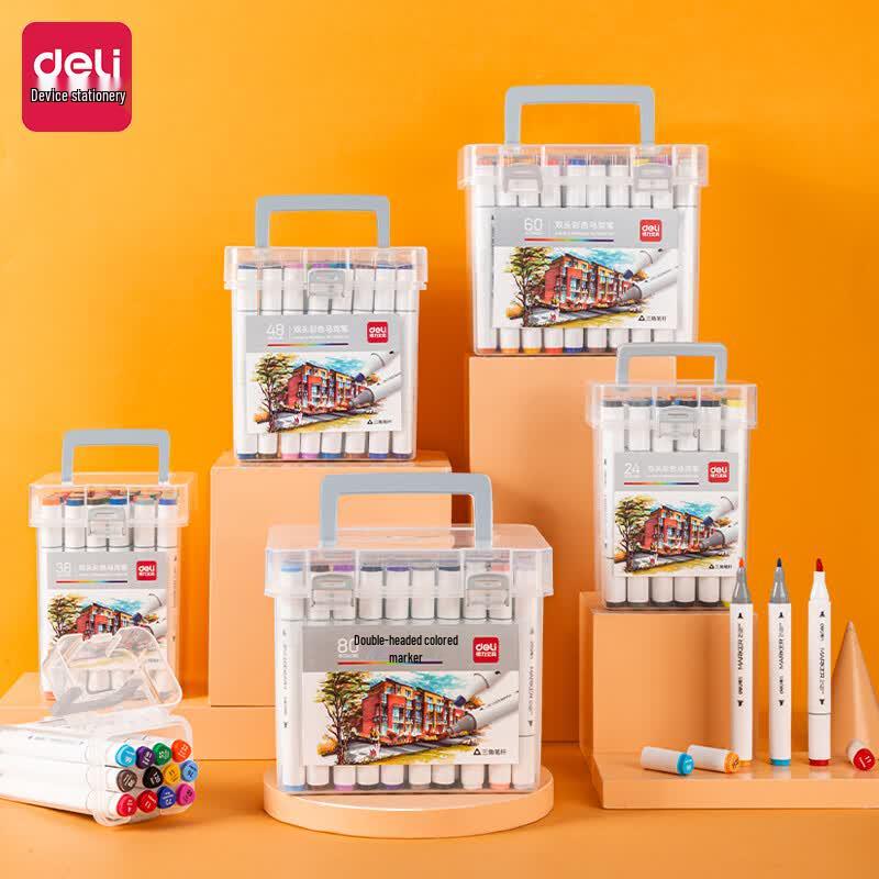Deli 80-Color Dual-Tip Alcohol Marker Set