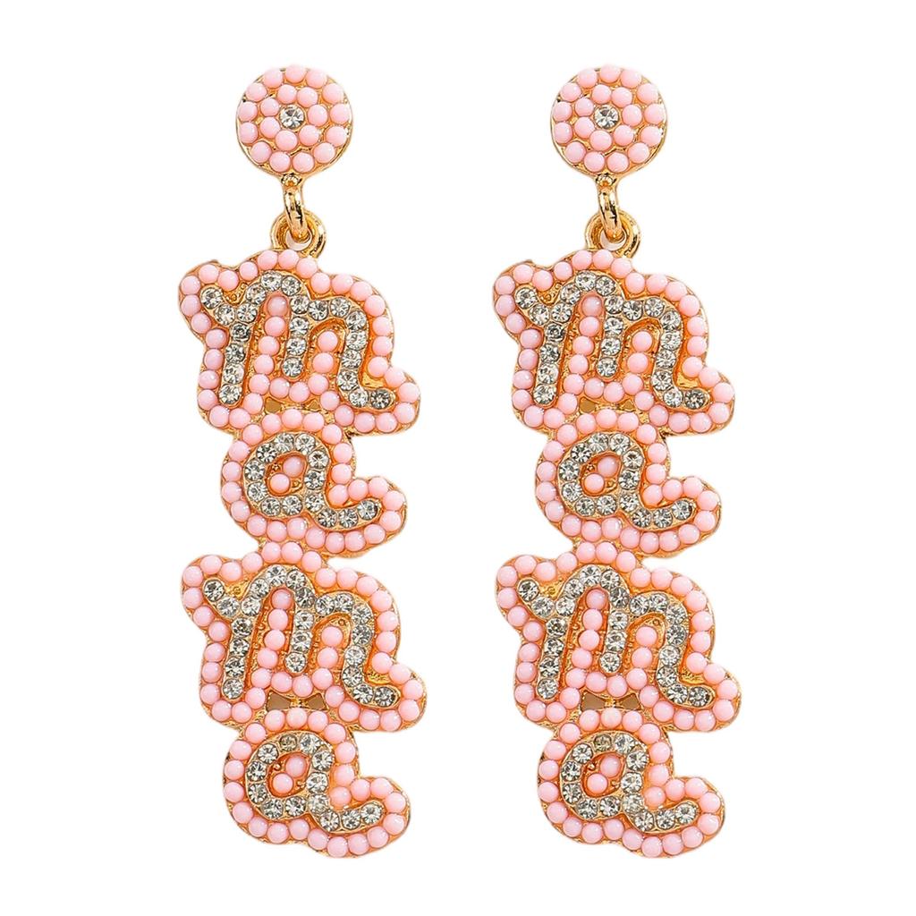 MAMA Letter Diamond Earrings Fashion Creative Festival Rice Bead Earrings Daily Versatile Earrings Women