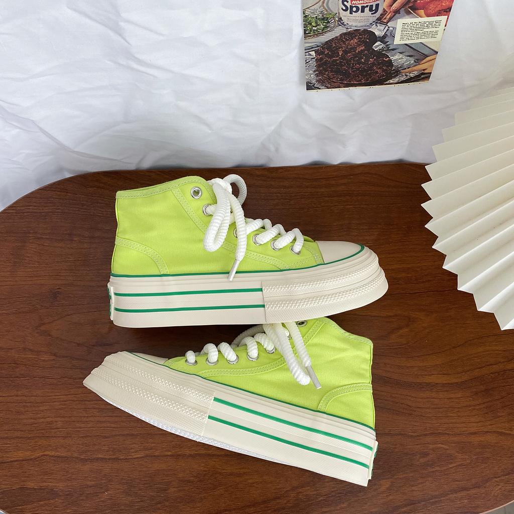 Autumn new dopamine women's shoes platform casual white shoes niche versatile chic shoes high top canvas shoes tide